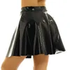 Urban Sexy Dresses Womens Wet Look Leather Miniskirts High Waist Flared Pleated Latex A-Line Circle Skirt Rave Dance Bottoms Sexy Clubwear Skirts 240403