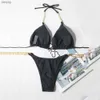 Women's Swimwear Sexy Black Micro Thong Bikinis Set String Halter Swimwear Women Metal Chain Swimsuits Bathing Suit Triangle Bikinis 2024 Mujer Y240402