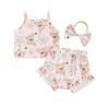 Clothing Sets Infant Baby Girls Summer 3Pieces Floral Butterfly Print Sleeveless Camisole Ruffle Hem Shorts Headband Toddlers Girl