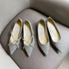 Damskie błyszczące buty srebrne palce u stóp marki płaskie buty z diamentowymi cekinami łańcuchów krążkowych buty