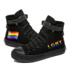 Stivali sneaker striscia arcobaleno striscia arcologia lgbt stampare scarpe in stile college casual college hightop tela sneaker uomini donne donne