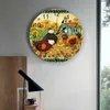 Wall Clocks The Chicken Family Cartoon Sunflower Living Room Clock Round Decor Home Bedroom Kitchen Decoration