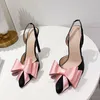 Sandals 2024 Rhinestone Bow Tie Slim Heel Shallow Mouth Pointed Wedding Bride Pink High Heels Fashion Elegant Sweet Women Shoes