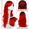 Perruques Hairro Long Curly Wavy Vin Red Wig with Bangs Synthetic Hair Wigs Ombre Color Lolita Wigs avec frange