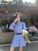 Casual Dresses 2024 Female Korean Fashion Striped Long-sleeved Blue Shirt Dress Women Summer Slim Skirt Outdoor Clothes