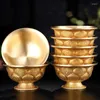 Decorative Figurines Engraving Pure Copper Drinking Bowl Brass Auspicious Tibetan Holy Water Cup Buddhist Home's Gift Collection