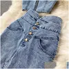 Tweede stuk jurk Amolapha dames jeans vestskirts sets riemen tops knoppen denim rok pakken voor vrouw 230705 drop levering kleding wome dhntt