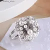 Cluster Rings Europe And The United States Fashion Temperament Full Of Fireworks Inset Pearl Zircon Exaggerated Ring Girls 2024 Trend New L240402