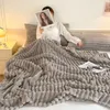 Blankets Simple Wool Blanket Faux Fur Throw For Sofa Sleeping Quilt Gray Stripe Lunch Break Coral Fleece Fabric