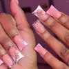 False Nails Pink Press On With Rhinestone Decor Long Lasting Safe Material Waterproof For Women And Girl Nail Salon