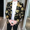 Men Golden Flower Print Blazers Automne Robe formelle Tuxedo Casual Slim Fit Suit Veste / Fashion de haute qualité Vêtements 240318