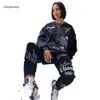 Letter Tracksuit Outfit Print Losse 2 Tweedeksels Set Streetwear Sweatshirt Joggers Matching Ensemble Femme Pices 230629 3069