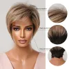 Wigs ALAN EATON Dark Root Ombre Brown Blonde Short Wigs with Bangs Fluffy Pixie Cut Synthetic Wig for Black Women Heat Resistant