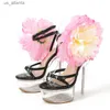 Dress Shoes Liyke Fashion Big Flowers Women Transparent Platform Sandals Perspex Stilettos High Heels Sexy Party Club Strip Pole Dance H240403BW54