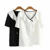 여성 플러스 사이즈 티셔츠 새로운 2022 여성 여름 상판 여성 대형 블라우스 짧은 소매 느슨한 귀여운 흰색 치프 셔츠 4xl 5xl 6xl h754 dhhf8