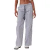 Women's Pants Women Striped Lounge Drawstring Waist Wide Leg Linen Pajamas 2024 Trendy Plus Size Going Out Bottoms Streetwear