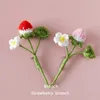 Decorative Flowers Handmade Wool Crocheted Strawberry Brooch Clothing Decoration Artificial Flower Red Pink 10 Branches 4cmx10cm