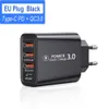 Reseladdare US, EU, UK 3 USB+Type-C laddningshuvud 3 USB+PD Multi-telefonadapter