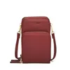 Drawstring Wine Red Pu Mobiltelefon Bag handväska axel stor kapacitet diagonal multifunktionell kvinnlig plånbok