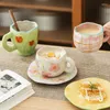 Muggar 2024 Ceramic Coffee Cup Mug Handmålad blomma Small Office/Home Office With Plate Breakfast Milk TEA Handtag