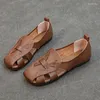 Casual Shoes Gktinoo Summer Ladies Hollow Sandals Weave äkta läderkvinnor Leisure Loafers utomhus retro Koncise Comfy Flats Plus Size 41