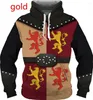 Hoodies masculino Moda Moda 3D Imprimir Cosplay Pullover Retro Style Knight Armour Pattern