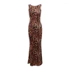 Women's Sleepwear Sexy Open Back Sleeveless Leopard Print Dress With Elegant Style And Wrapped Hip Skirt For Women