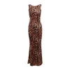 Abbigliamento da donna Sleep Sexy Open Back Sleeveless LEOPARD Abito da stampa leopardo con elegante stile e gonna hip avvolta per le donne