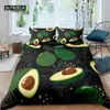 Bettwäsche Sets Grüne halbierte Avocado Muster Bettdecke Cartoon lustige Gesichter Set Twin King Mikrofaser Tropenfrüchte Quilt