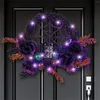 Decorative Flowers 20 LED Halloween Wreaths For Front Door Pre Lit Artificial Purple Lights Wreath Home Battery Powe Outdoor