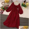 Vestidos casuais básicos primavera outono puffles à beira -mar vestido de praia de férias mulheres elegantes elegantes bainha chiffon lady alta cintura laço lanche long ve dhw76