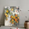 100％手描きの大きな抽象油絵黄色い花キャンバス絵画アートの壁の装飾手作り黄色の花の葉の絵画現代アートワークなしフレームなし