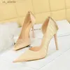 Dress Shoes BIGTREE New Women Pumps Hollow Pointed Toe Silk 11CM Thin high heels Mature Sandals Office Sky Blue H240403