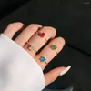 Cluster Rings S925 Silver Ring Women's Simple Vintage Fried Dough Twists Square Color Temperament Gem Jewelry