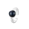 Cluster Rings HOYON's S925 Sterling Silver Natural Round Black Agate Women's Ring Wedding Jewelry Men's Open Gift Belt Certificate