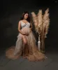 Casual Dresses Chic V Neck Mesh A-line Pregnancy Glitter Crystals Beading Ruffles Tiered Maternity Gowns Split Tulle Dress