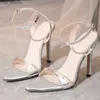 Kleiderschuhe Liyke Sexy silberkristallspitzer Zehen Strass hohe Heels Knöchelgurt Sandale Elegante Frauen Hochzeit Bankett Zapatos Mujer H240403