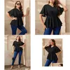 Womens Plus size T-shirt V Neck Women Bluse See attraverso maniche cortili corta