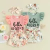 Kledingsets babymeisjes shorts outfits peuter geboren kinderbrief print mouw romper met bloemen- en heaband 3 pc's zomerset