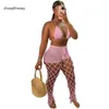 Zomer dames 2024 Hollow -out perspectief Twee delige set strandstijl visnethaak sexy mode beha matching