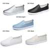 Loafers kvinnors lägenheter loafers skor mode moccasins vita silver damer mjuka bekväma slip på bildelade läderskor