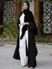 民族衣類イスラム教徒のオープン着物アバヤ縞模様レトロカーディガンローブドバイ中東サウジアラビアeid服黒