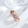2PCS Wedding Rings JULYDREAM Sparkling Purple Zircon Rings Luxury 585 Gold Color Personality Party French Jewelry for Women Unusual Accessories