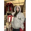 Kvinnors hoodies lat stil lös silver päls för kvinnor på vinter söt panda broderi med plysch huva dragkedja tröja jacka
