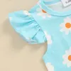 Kleidungssets Säugling Baby Mädchen Sommer Outfit Blumendruck Ärmel Strampler Rüschen Bloomer Shorts Stirnband Geborenes Kleidungsset