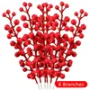 Fleurs décoratives en gros de Noël artificiels Berries rouges branches 30heads plastics faux baies houx branche plantes de fête décoration maison