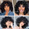 Wigs Short Curly Wigs for Black Women Soft Black Big Curly Wig with Bangs Afro Kinky Curls Heat Resistant Natural Synthetic Wig