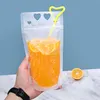 Take Out Containers 50 PCS Drink Pouches Frosted Drinking Bags Hand-held Translucent Plastic Straws Love Pattern Handheld