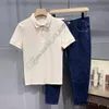 2024 Sommer Festkolon-Polo-Hemd Männer mit Perlen Baumwolle kurzärmeligte Revers T-Shirt Männer lässig hübsche Top Tide