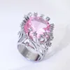 2pcs Alyans Yeni 925 STERLING Gümüş Yüzük Kakılış Pembe Kristal Zirkon Absered Halkası Kadın Düğün Takı Hediyesi